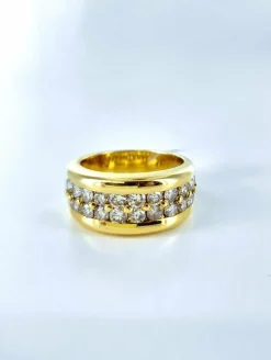 Bague double rangée de diamants en or jaune
