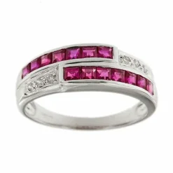 Bague double rivière avec rubis et diamants