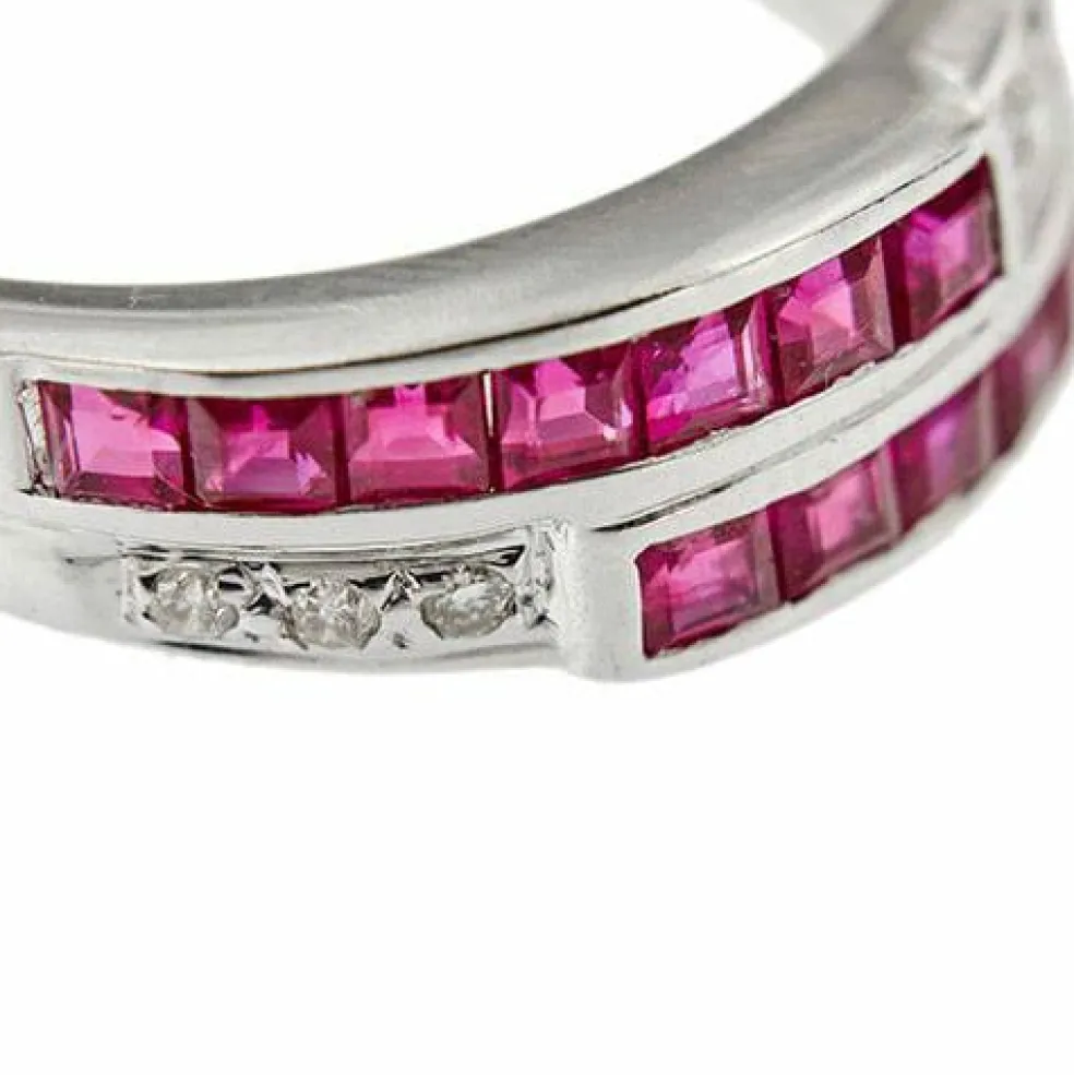 Bague double rivière avec rubis et diamants