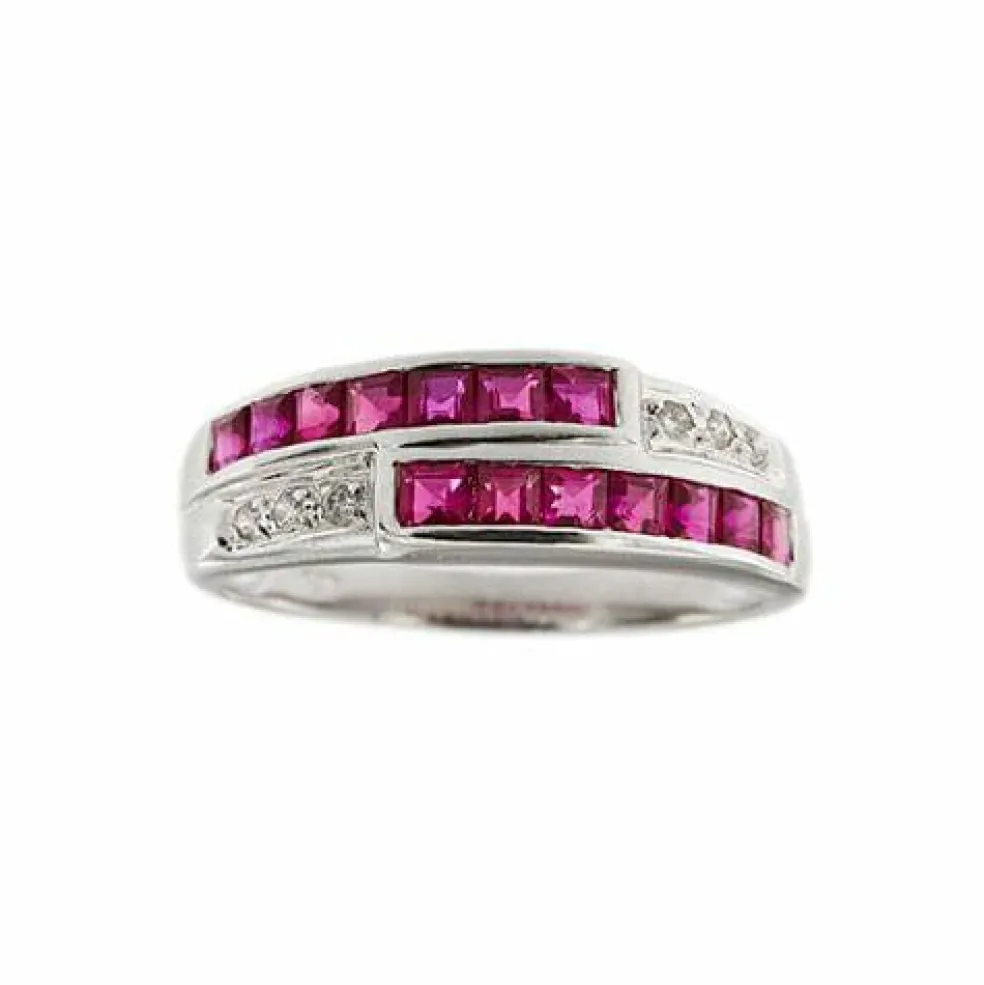 Bague double rivière avec rubis et diamants
