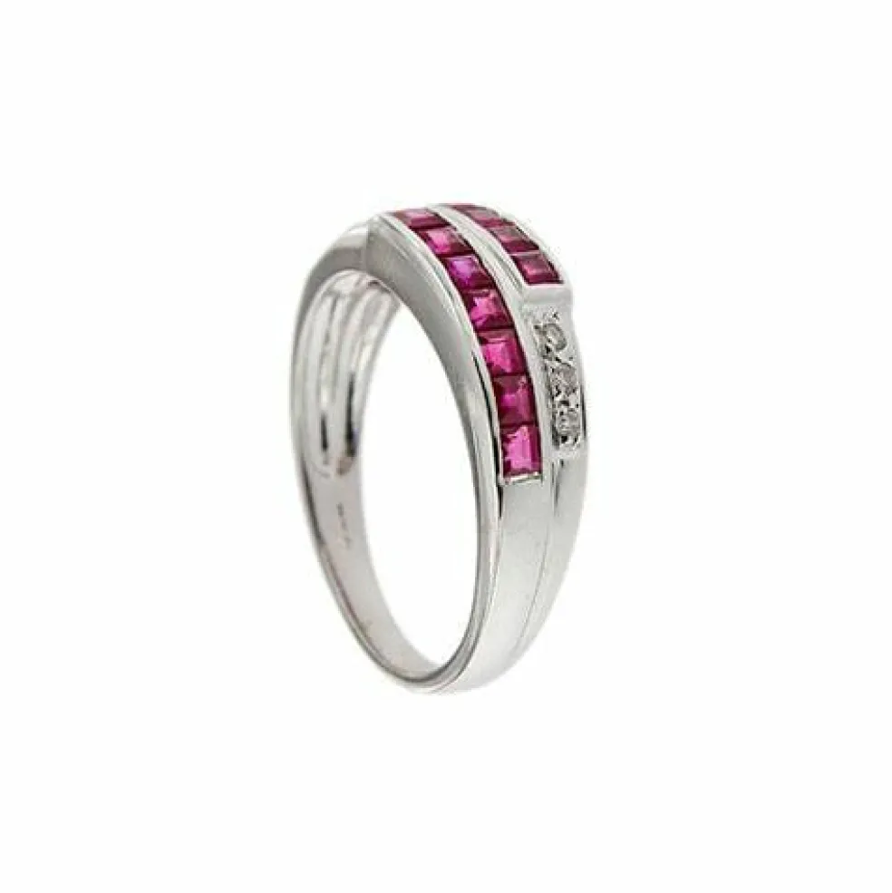 Bague double rivière avec rubis et diamants