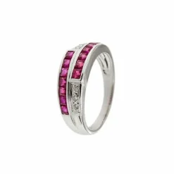 Bague double rivière avec rubis et diamants