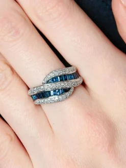 Bague Double vague Saphirs Diamants