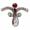 Bague duchesse antique or, diamant poire, rubis et diamant