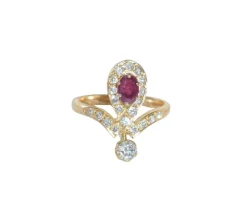 Bague Duchesse Diamants et Rubis sur Or Jaune