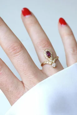 Bague Duchesse Diamants et Rubis sur Or Jaune