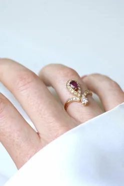 Bague Duchesse Diamants et Rubis sur Or Jaune