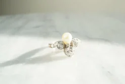Bague duchesse or rose diamants et perle