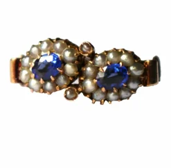 Bague Duo ancienne perles et pierres bleues