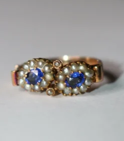 Bague Duo ancienne perles et pierres bleues