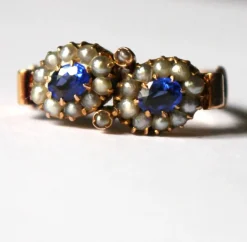 Bague Duo ancienne perles et pierres bleues