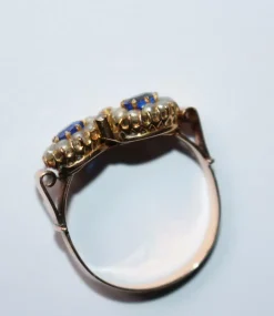 Bague Duo ancienne perles et pierres bleues