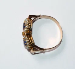 Bague Duo ancienne perles et pierres bleues