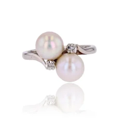 Bague duo de perles de culture et diamants