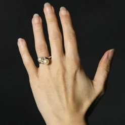 Bague duo de perles de culture et diamants