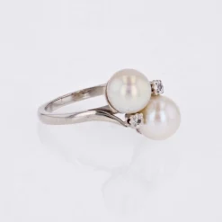 Bague duo de perles de culture et diamants