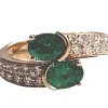 Bague Duo d'Émeraudes et de Diamants en Or Rose