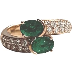 Bague Duo d'Émeraudes et de Diamants en Or Rose