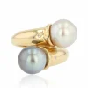 Bague duo perle blanche et perle grise diamants