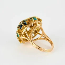 Bague email & diamants brillants or jaune