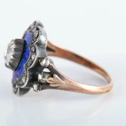 Bague Email bleu et Diamants