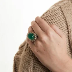 Bague Emeraude cabochon diamants
