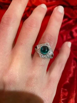 Bague Emeraude cabochon Diamants