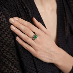 Bague Emeraude cabochon Diamants