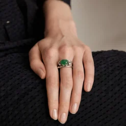 Bague Emeraude cabochon Diamants