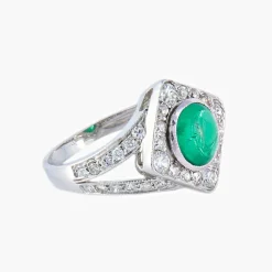 Bague Emeraude cabochon Diamants