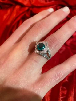 Bague Emeraude cabochon Diamants