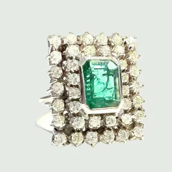 Bague Emeraude double entourage Diamants