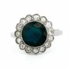 Bague en grappe de platine et diamants et saphirs