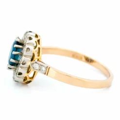 Bague en grappe de platine et diamants et saphirs