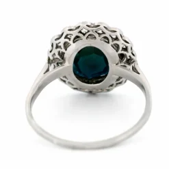 Bague en grappe de platine et diamants et saphirs