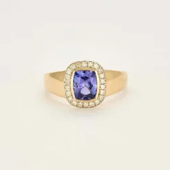 Bague en jaune 14K, tanzanite et diamants