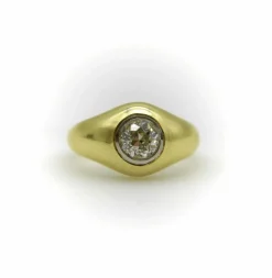 Bague en or 18 carats avec diamants taille européenne ancienne Signature