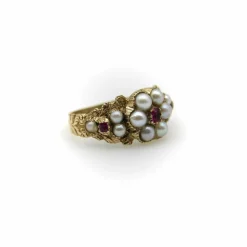 Bague en or 15 carats avec perle et rubis, style victorien précoce