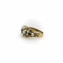 Bague en or 15 carats avec perle et rubis, style victorien précoce