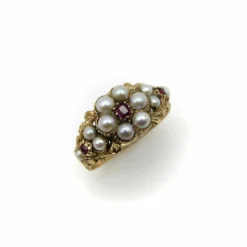 Bague en or 15 carats avec perle et rubis, style victorien précoce