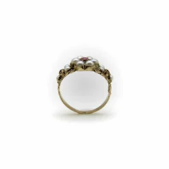 Bague en or 15 carats avec perle et rubis, style victorien précoce