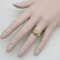 Bague en or 18 carats avec diamants taille européenne ancienne Signature