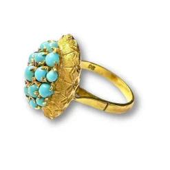 BAGUE EN OR 18 KT AVEC TURQUOISE, DESIGN RÉTRO DES ANNÉES 40