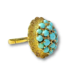 BAGUE EN OR 18 KT AVEC TURQUOISE, DESIGN RÉTRO DES ANNÉES 40