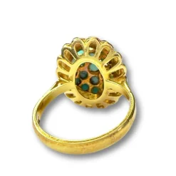 BAGUE EN OR 18 KT AVEC TURQUOISE, DESIGN RÉTRO DES ANNÉES 40