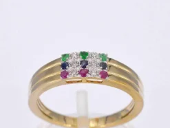 Bague en or avec diamant et pierres précieuses multicolores