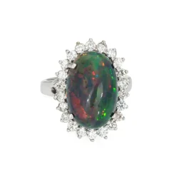 Bague en or avec diamant et opale noire éthiopienne de 8,10 ct