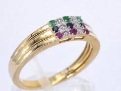 Bague en or avec diamant et pierres précieuses multicolores