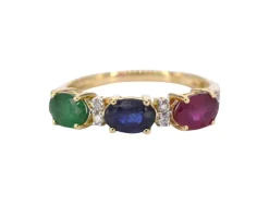 Bague en or avec diamants et saphir, rubis, émeraude