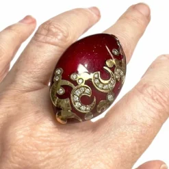 bague en or avec diamants et émail rouge